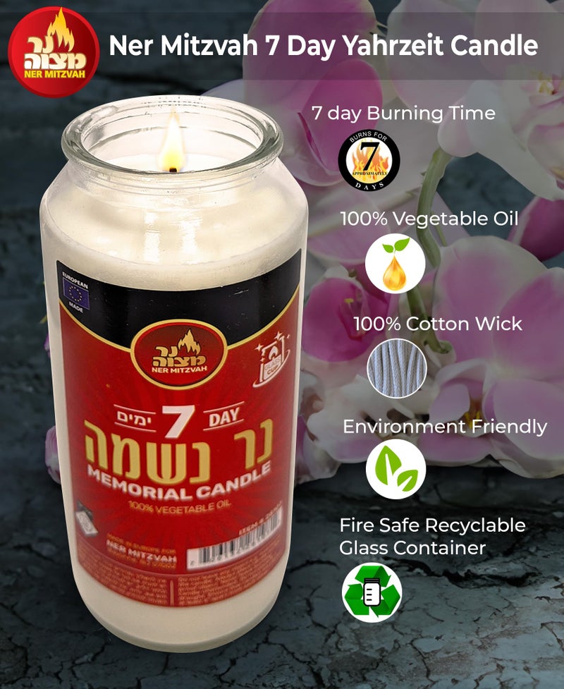 Ner Mitzvah 7 Day Yahrzeit Candle - 1 Pack White Memorial Candle in Glass Jar - Unscented, Smokeless, 7-Day Burn Time - Image 2